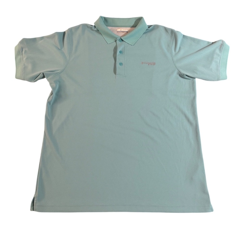 Columbia PFG Mens XL Polo Shirt Aqua Blue Omni-Shade Vented Fishing Short Sleeve